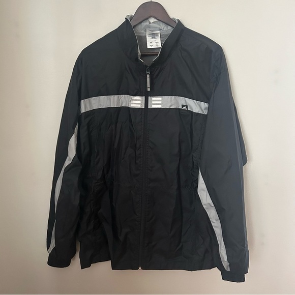 Adidas Windbreaker Jacket Black Gray Stand-Up Collar Zip-Up Pockets Neutral - Picture 1 of 15